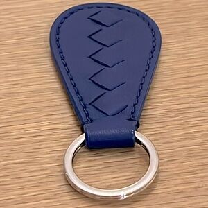 Bottega Veneta Royal Blue Leather Woven Detail Keychain Key Ring Key Fob